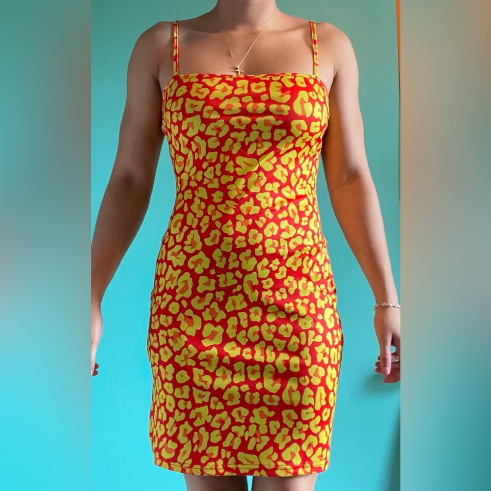 Red and Yellow Cheetah Print Coquette Y2k Mini Dress
